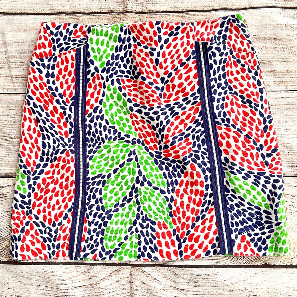 Lilly Pulitzer Red Green Navy Teardrop Print Basketweave Skirt Ladies Sz 4